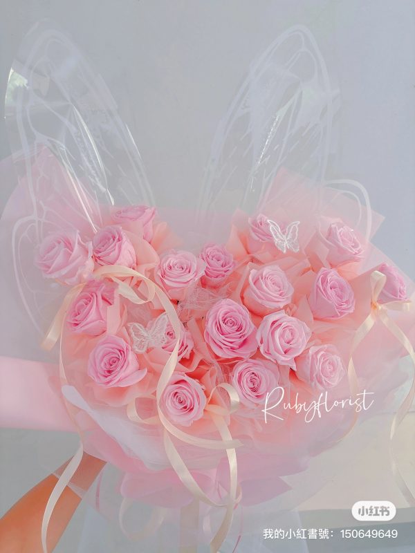 18 stalk mix pink preserved flower butterfly bouquet