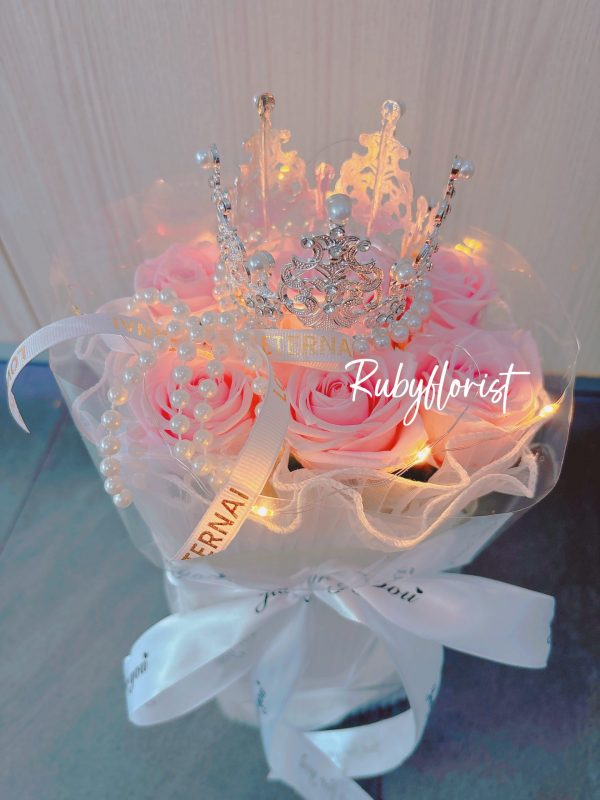 8 stalk preserved rose bouquet with crown