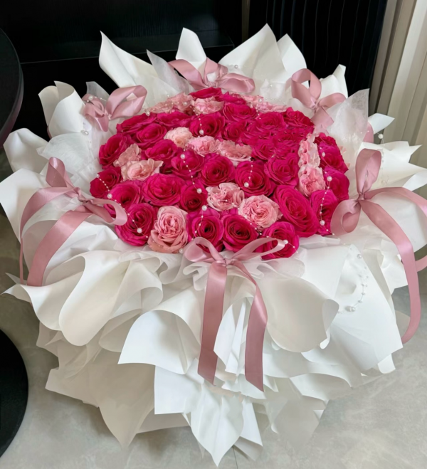 52 stalk dark pink and pink fresh roses bouquet